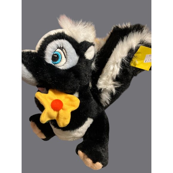Disney Store Flower the Skunk Plush Toy w/ Flower 9" Black White Stuffed Animal - Picture 1 of 12